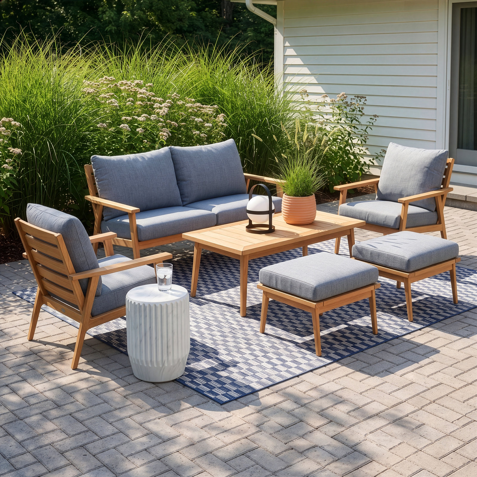 Tempo Teak 6 - Person Patio Conversation Set with Cushions