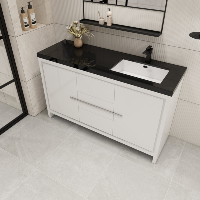 Ensemble de meuble-lavabo simple 60 po Enderlin, Blanc très luisant