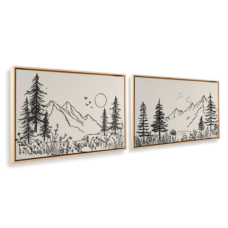 Whispers of Pines v2, ensemble de 2 impressions, Cadre flottant en érable américain, 30 po x 20 po
