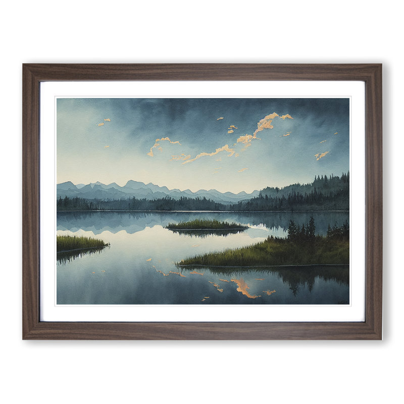 Watercolour Lake - Single Picture Frame Print, 34cm H x 46cm W x 2cm D, Walnut