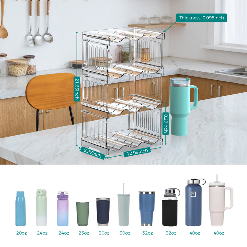 Organisateur de bouteille d'eau pour Stanley 40 oz, organisateur de cuisine et accessoire de bouteille d'eau, support de bouteille d'eau empilable, support à vin, égouttoir facile à nettoyer, ensemble à 2 niveaux