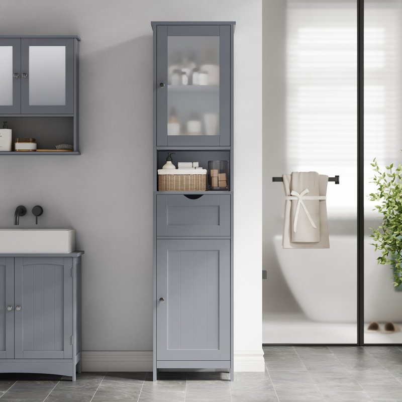 Armoire de salle de bain autoportante Rior, Gris mystique