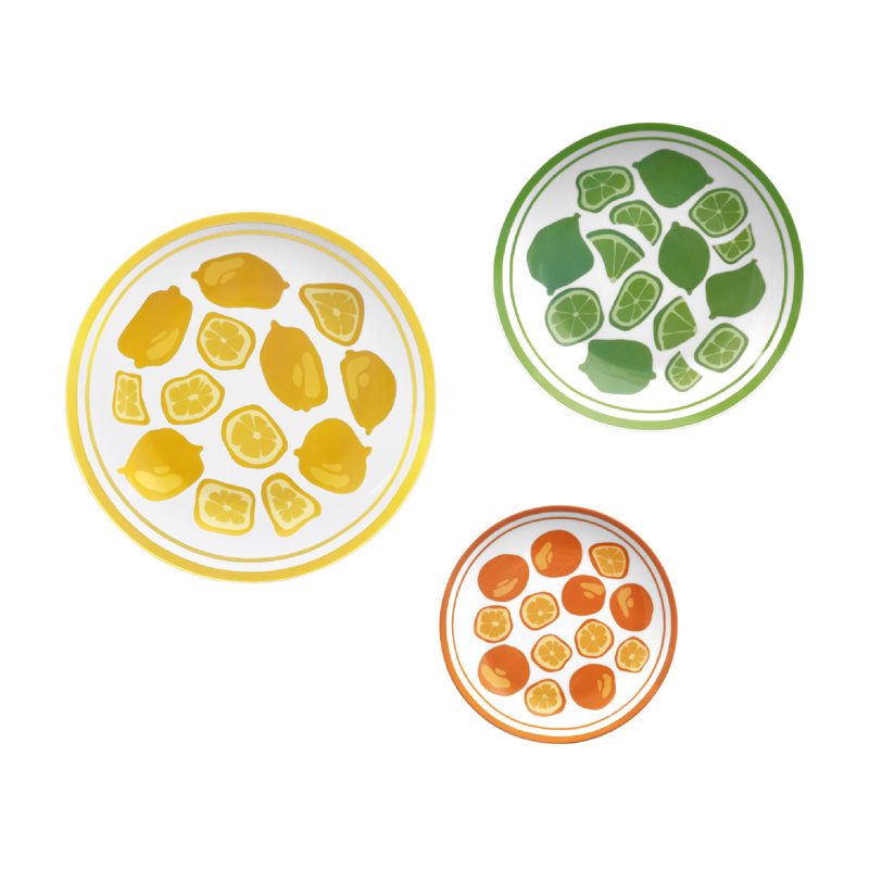  Ensemble de 3 assiettes à fruits en céramique, citron, lime et orange