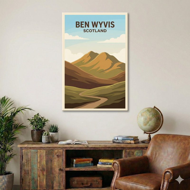 Ben Wyvis, Scotland - Highland Romance Travel Poster: Majestic Peaks and Moorland Trails. Giclee Print on Wrapped Canvas. Wall Art, Home Decor - Natural Landmarks, Scotland 1 Piece Wrapped Canvas Wall Art