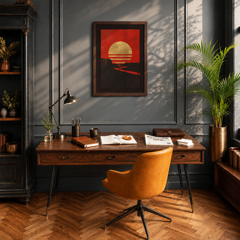 Industrial Sunset Geometric - Framed Print, Walnut, A3 - 42.0 x 29.7 cm