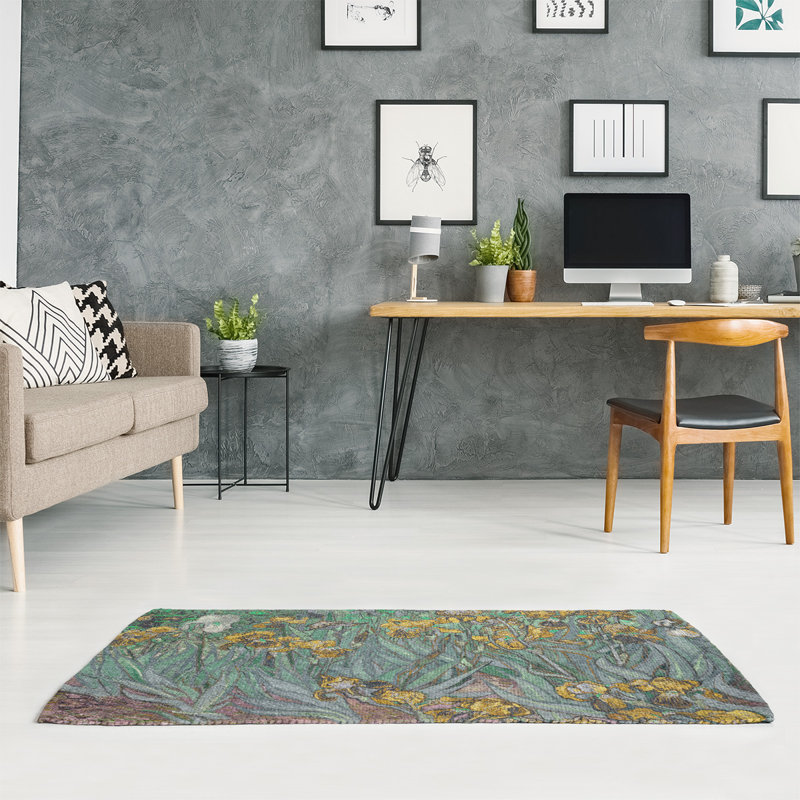 Tapis vert/jaune irises chenille, Rectangle 3 pi x 5 pi