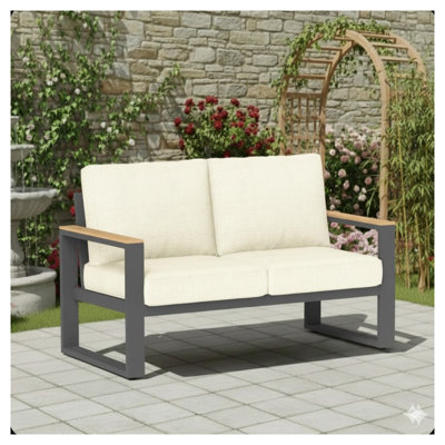 Causeuse de terrasse en aluminium toutes saisons de 52 po avec coussins beiges épais