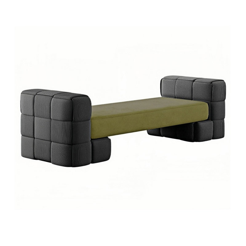 Banc rembourré en similicuir, H 22,83 po x l 47,24 po x P 22,83 po, Gris / Vert foncé