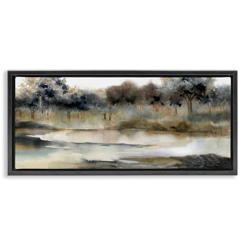 Arbres par Lakeside Landscape, H 11 po x l 25 po, Cadre flottant noir de jais