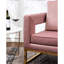 Chaise moderne rembourrée en velours rose avec des carrés découpés et un support stable rose, métal-1694859356