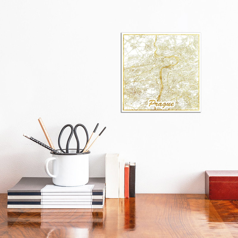 Prague Leaf Urban Blueprint Map by Hubert Roguski - Wrapped Canvas Painting, 30.48 cm H x 30.48 cm W
