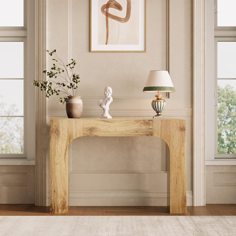 Console 63 pouces Farmhouse, étroite table d'entrée en bois derrière le canapé, Chêne