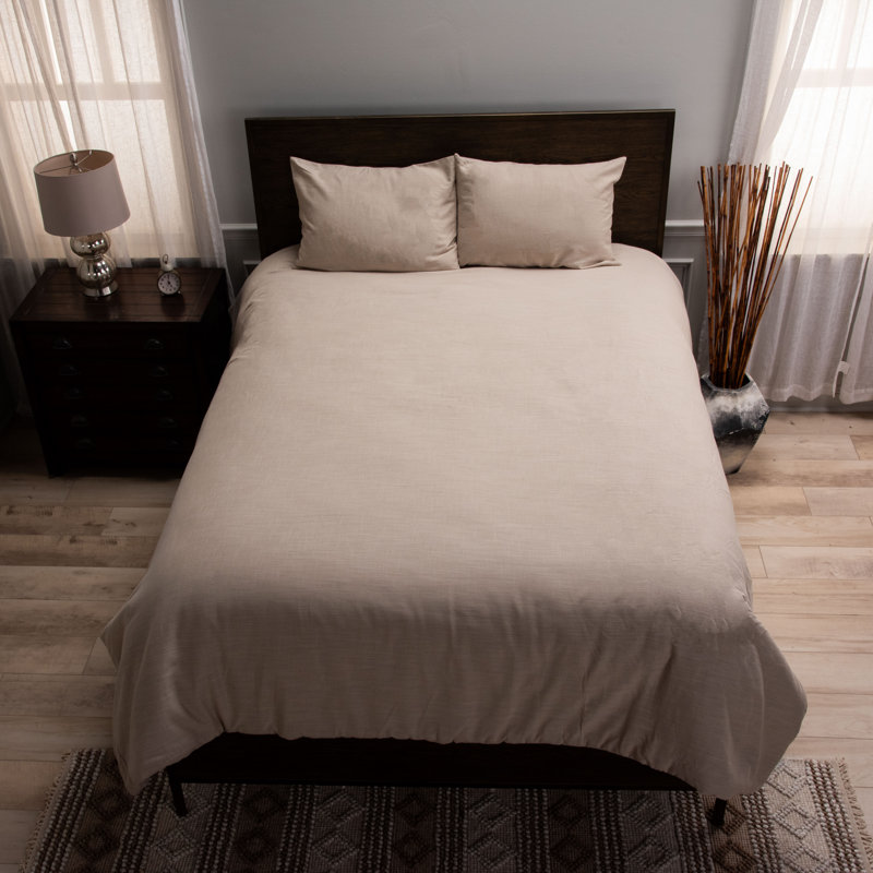 Zandy Cotton Solid Colour Comforter Set, King Comforter + 2 King Shams, Natural