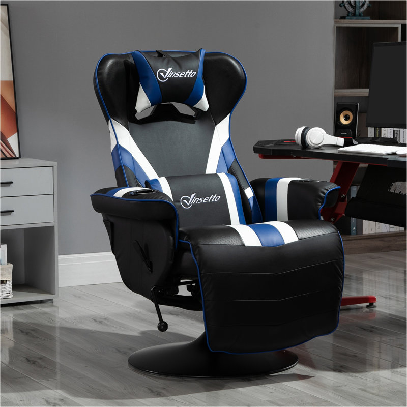 Fauteuil de jeu Vinsetto, fauteuil inclinable d'ordinateur de style course avec support lombaire, repose-pieds et porte-gobelet, noir / blanc / bleu