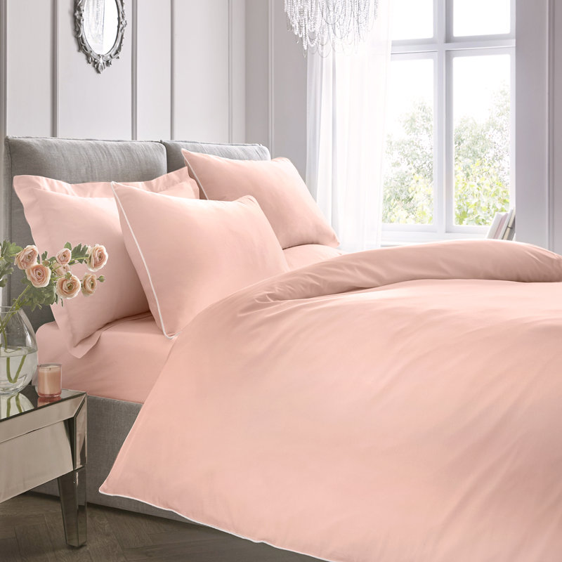 Cotton Solid Colour Duvet Cover with Pillowcases, Blush, King Duvet Cover + 2 Pillowcases