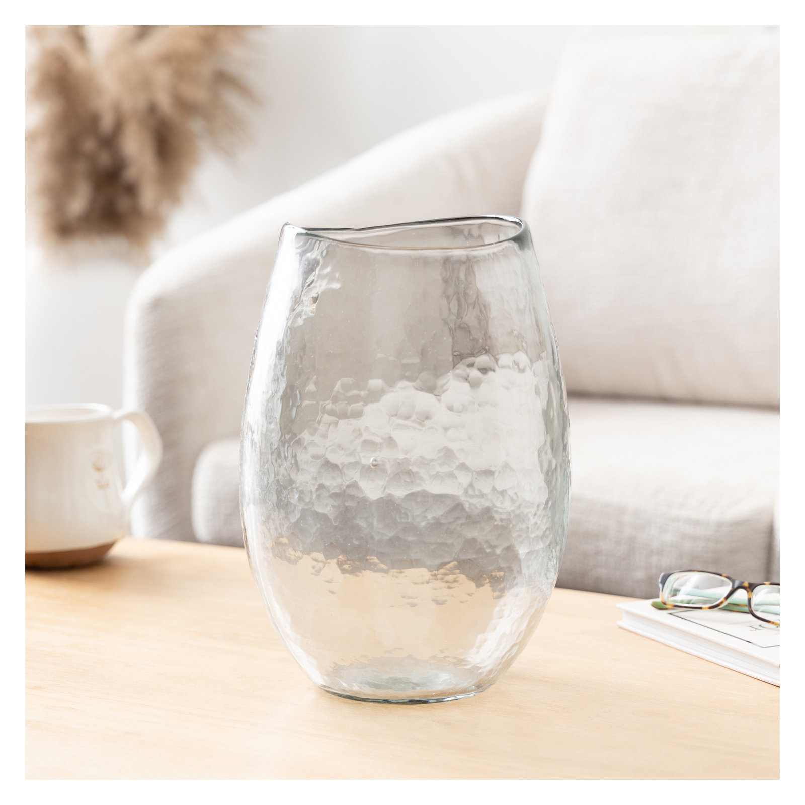 Cole and Grey Glass Wide Clear Decorative Vase, 14" H x 9" W x 9" D