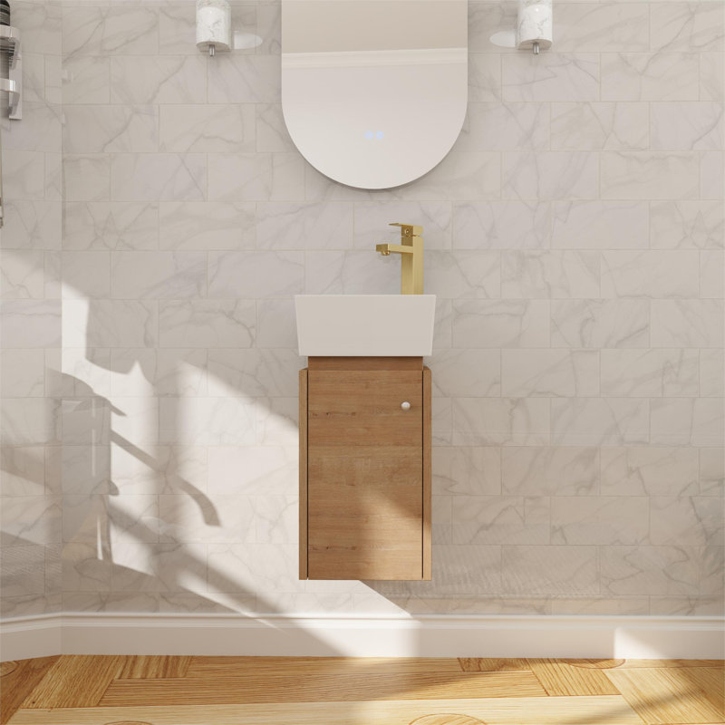 Ensemble de meuble-lavabo simple mural 12 po Rossendale, petit meuble-lavabo flottant avec lavabo en céramique, 1 porte