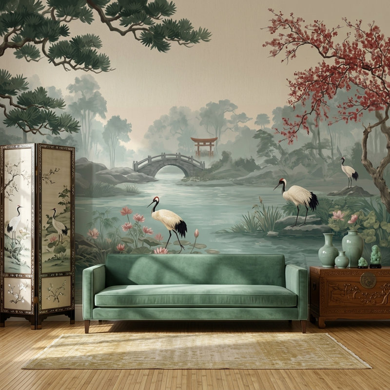 Papier peint Misty Landscape, 160 po x 108 po, Peler et coller