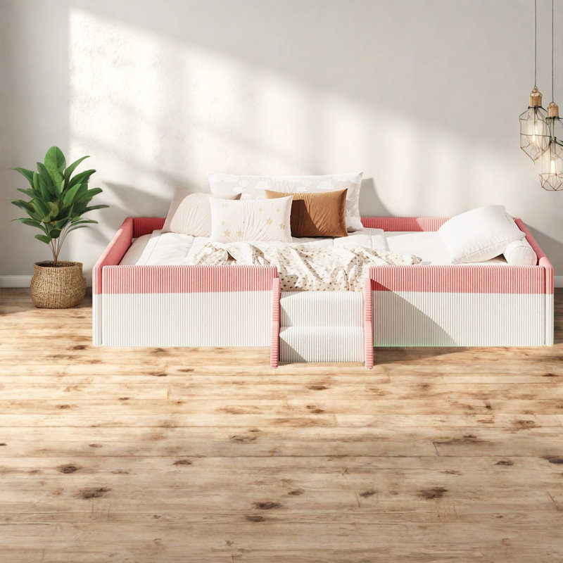Lits modernes à plancher simple, structure en bois aggloméré en velours côtelé avec DEL pour la maison