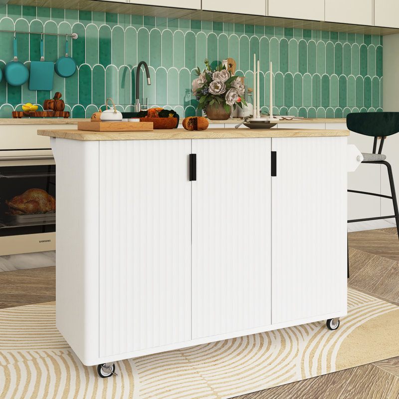 Rolling Kitchen Island With Storage, Kitchen Cart, White