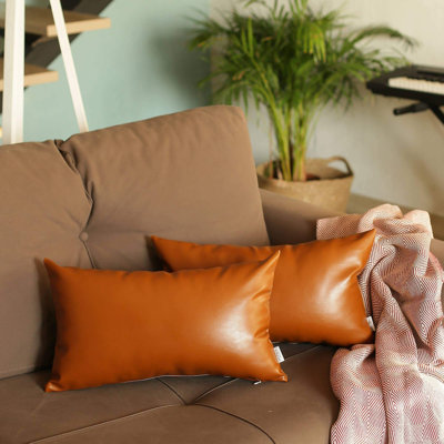 Housse de coussin rectangulaire en similicuir