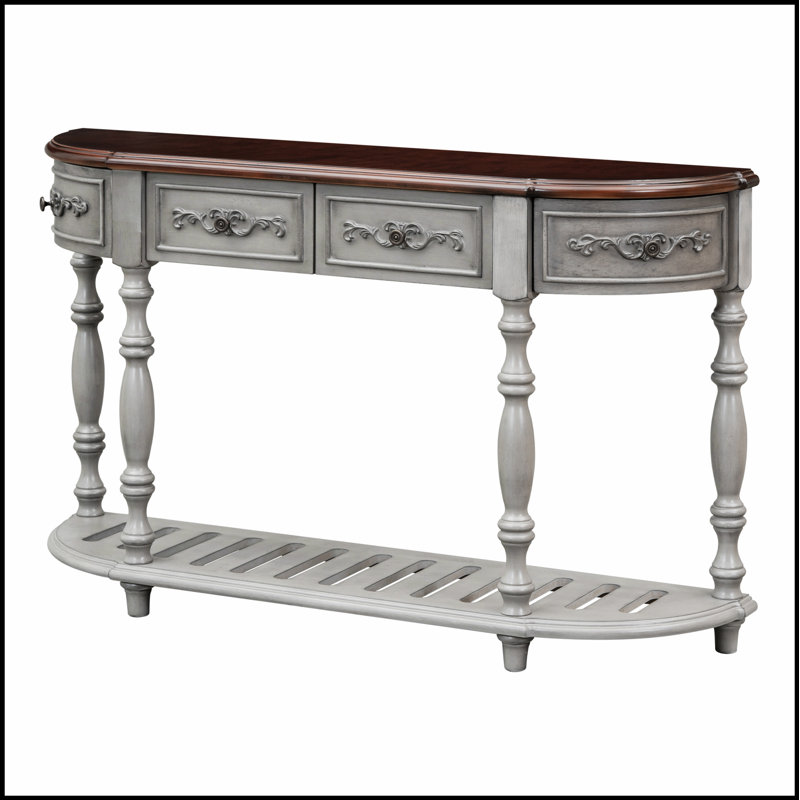 Console 52 po moderne et contemporaine avec 4 tiroirs et 1 tablette pour le couloir et le salon, Brun, Gris antique