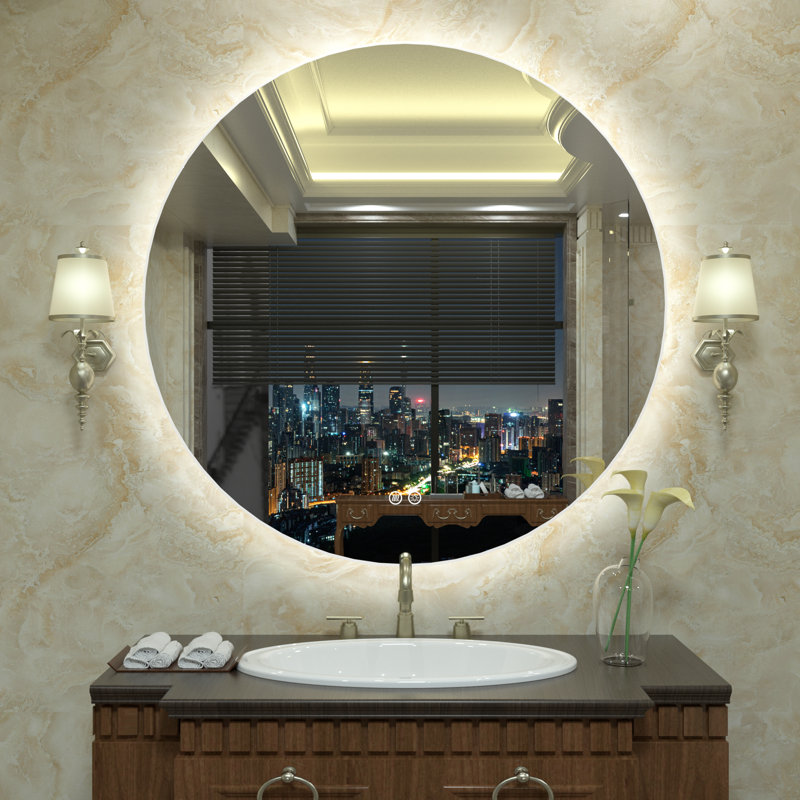 Aevar Simple & Modern Back LED Lighted Anti-fog Round Bathroom/Vanity Mirror, 32" x 32"