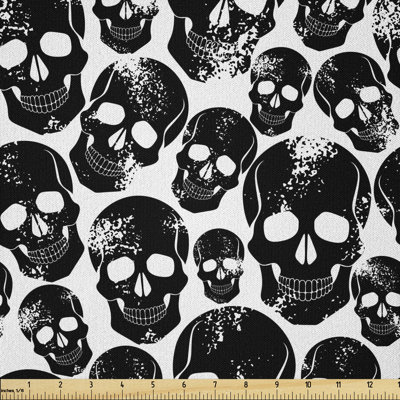Daikwon Grunge Black Human Skulls on White Backdrop Evil Men Fear Horror Death Skeleton Fabric