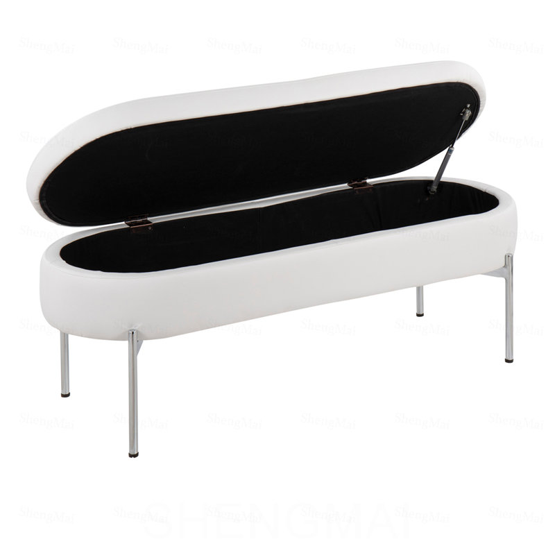 Banc contemporain en métal chromé et similicuir, Blanc