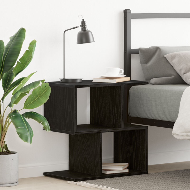 Gillet 50cm W Bedside Table, Black Oak, 1