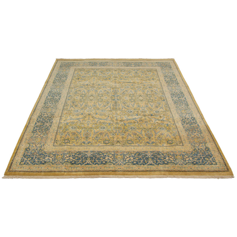 Tapis décoratif en laine de conception unique 8 pi 2 po X 9 pi 10 po noué à la main New Age