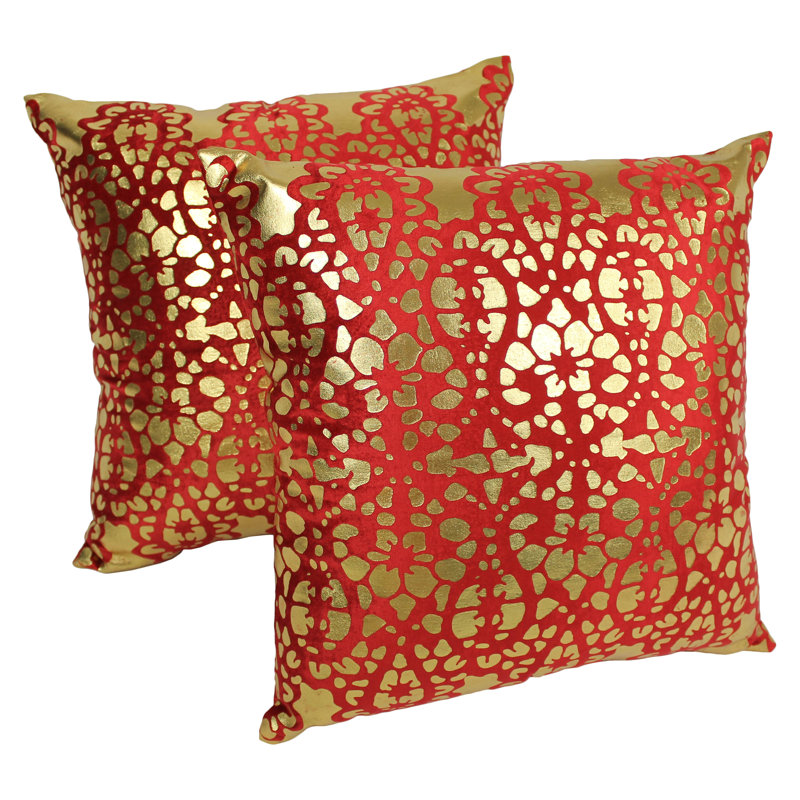 Appliqued Cotton Blend Throw Pillow, Crimson / Gold