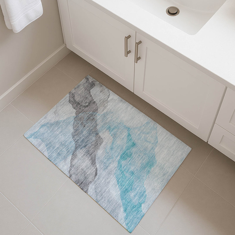 Premium Machine Washable Mayfield AMF2109 Abstract Rug, 1'8" x 2'6", Teal
