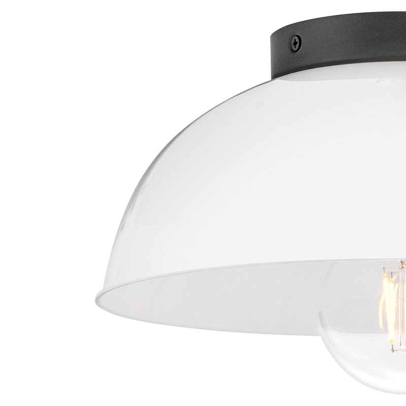 Stu Small Flush Mount Ceiling Light w/ Cased Opal Glass Shade, Black