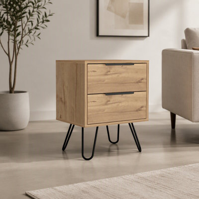 Light Oak Nightstands with 2 Drawers, Set of 2