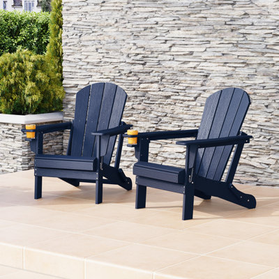 Chaise Adirondack d'extérieur avec porte-gobelet (ensemble de 2)