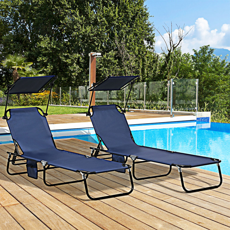 Chaise longue pliante à dossier réglable pour l'extérieur avec toit pare-soleil, Dark Blue