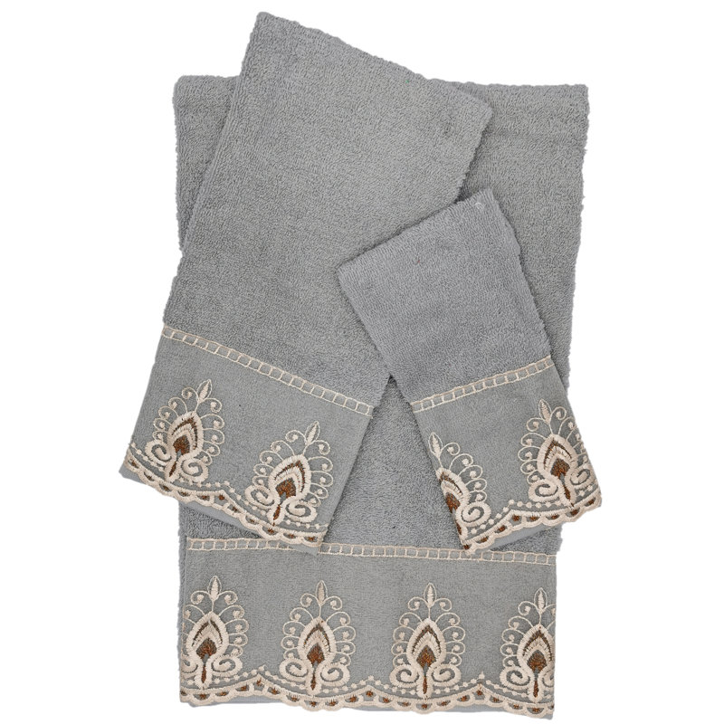 Ensemble de serviettes 100% coton 3 pièces Carli, Gris