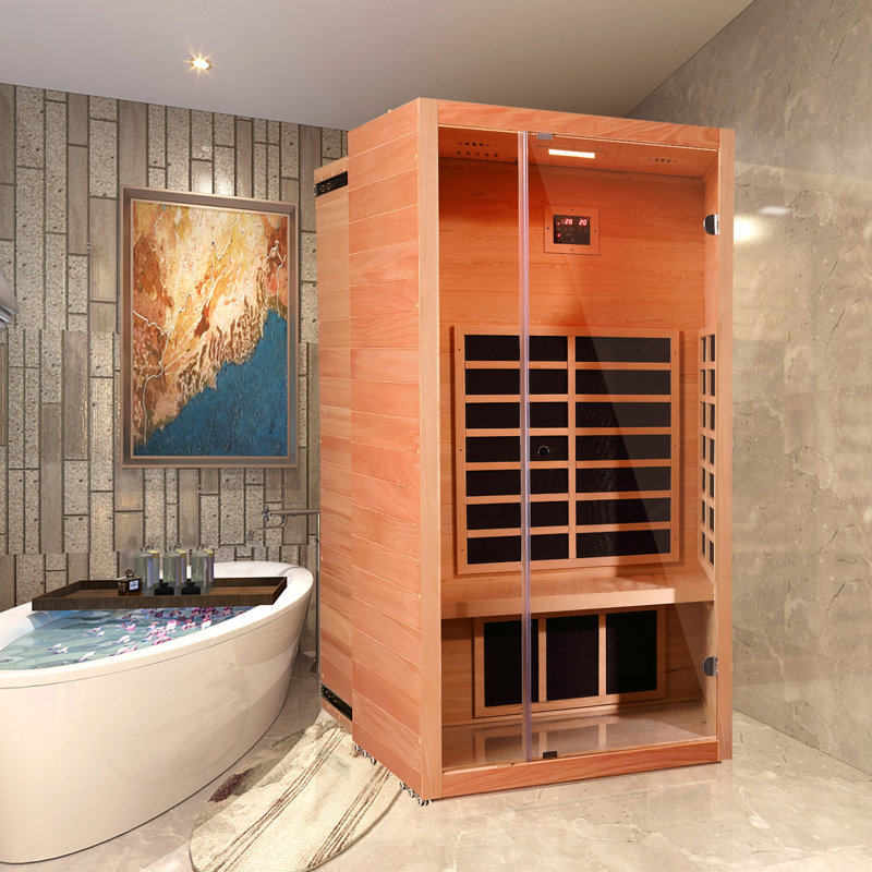 1-Person Extendable Indoor FAR Infrared Sauna Bluetooth Compatible with 6 Carbon Heaters, Brown