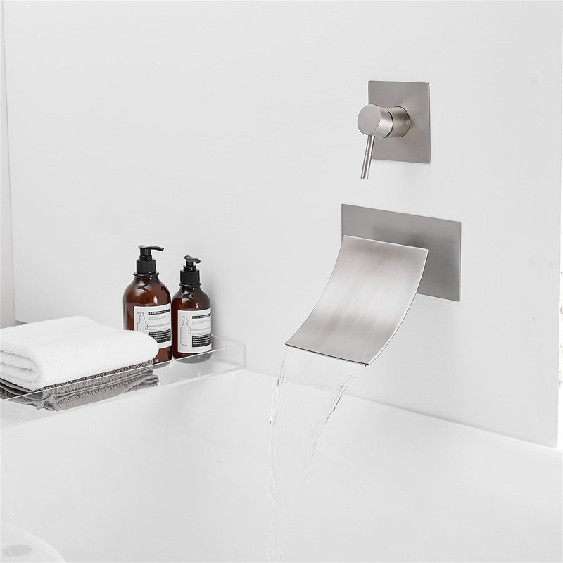 Robinet de lavabo de salle de bain mural à 2 trous avec robinets de lavabo en cascade pour salle de bain à poignée simple en laiton avec robinet