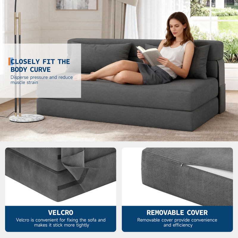 Modern Foldable Sofa Bed, Mutilfuction Convertible Lounge, with Pillow