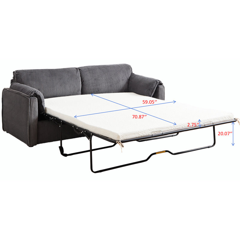 Canapé-lit futon de 79,13 pouces, velours côtelé confortable, structure en métal, multifonctionnel pour le salon, lit d'une capacité de charge de 450 livres, construction grise escamotable, plaisir