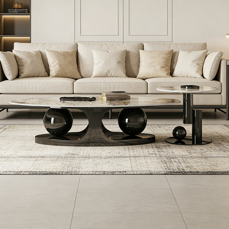 Ensemble de tables basses Sintered Stone, H 14,96 po x L 55,12 po x l 27,56 po, Noir