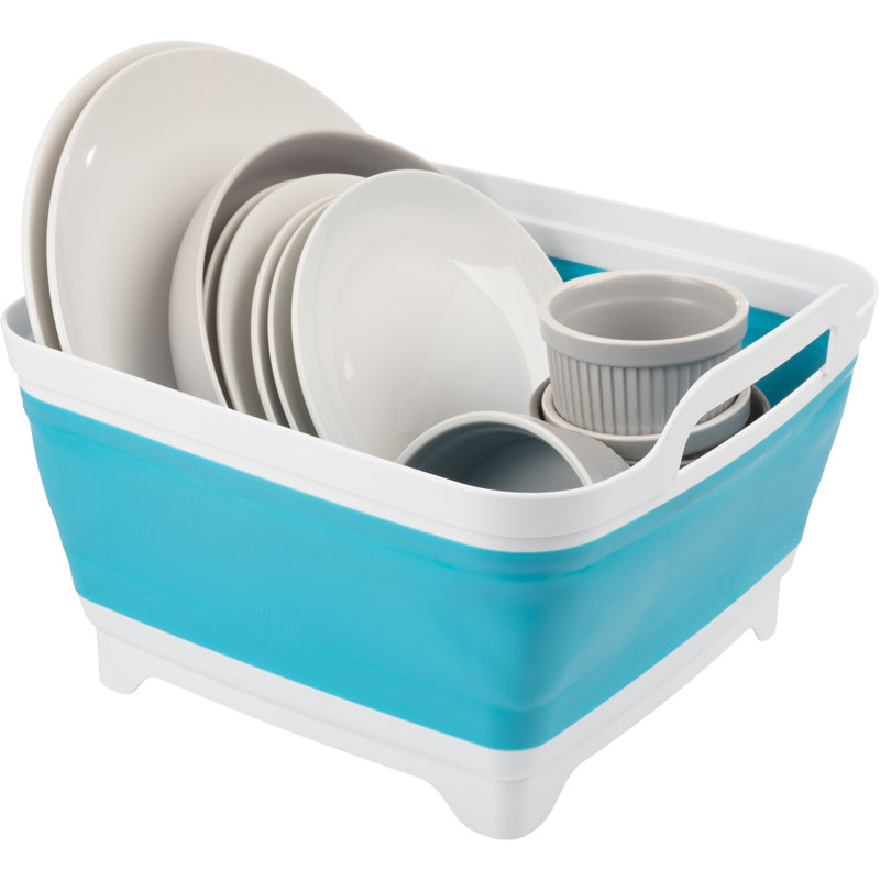 Blue and White Collapsible Polypropylene Wash Basin with Drain