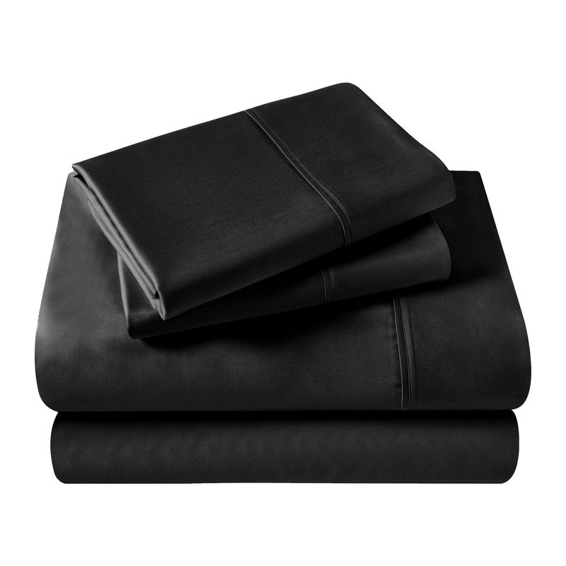 Ensemble de draps unis à poche profonde en coton égyptien à contexture de 400 fils, Noir