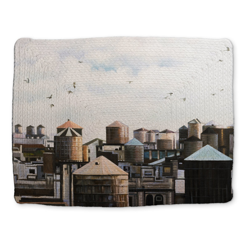 Blue Building Braided Polyester Placemat - Water Towers Design