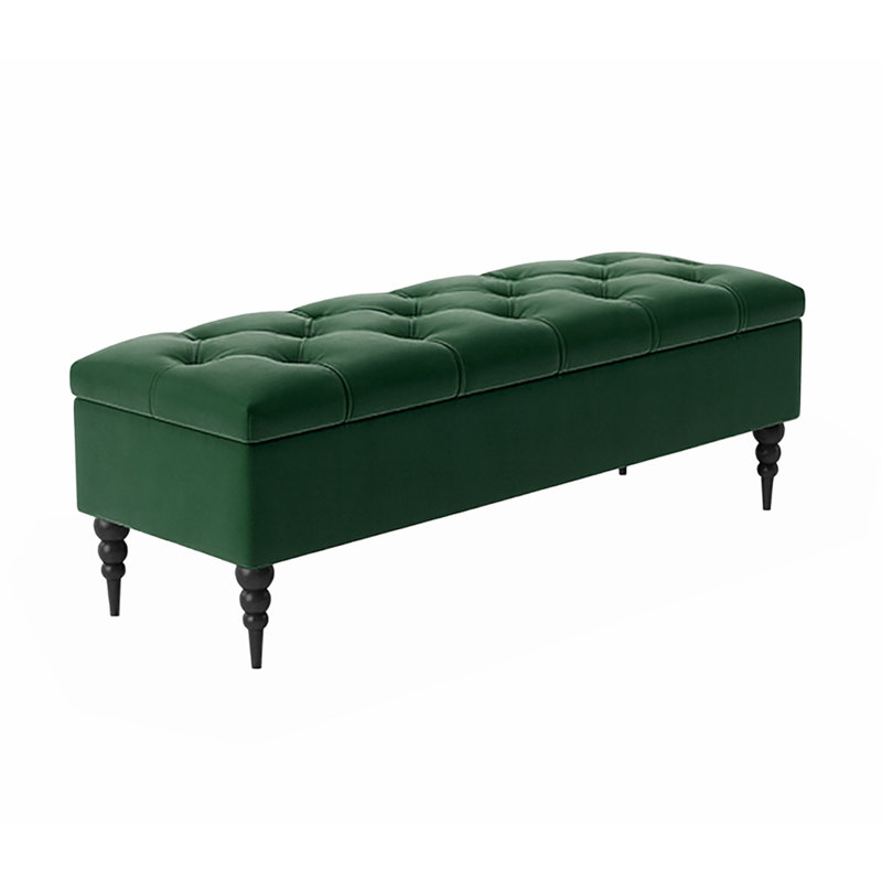 Safar Wide Tufted Rectangle Ottoman Storage Bench – Upholstery Plush Velvet Shoe Bench with Black Turned Wooden Legs