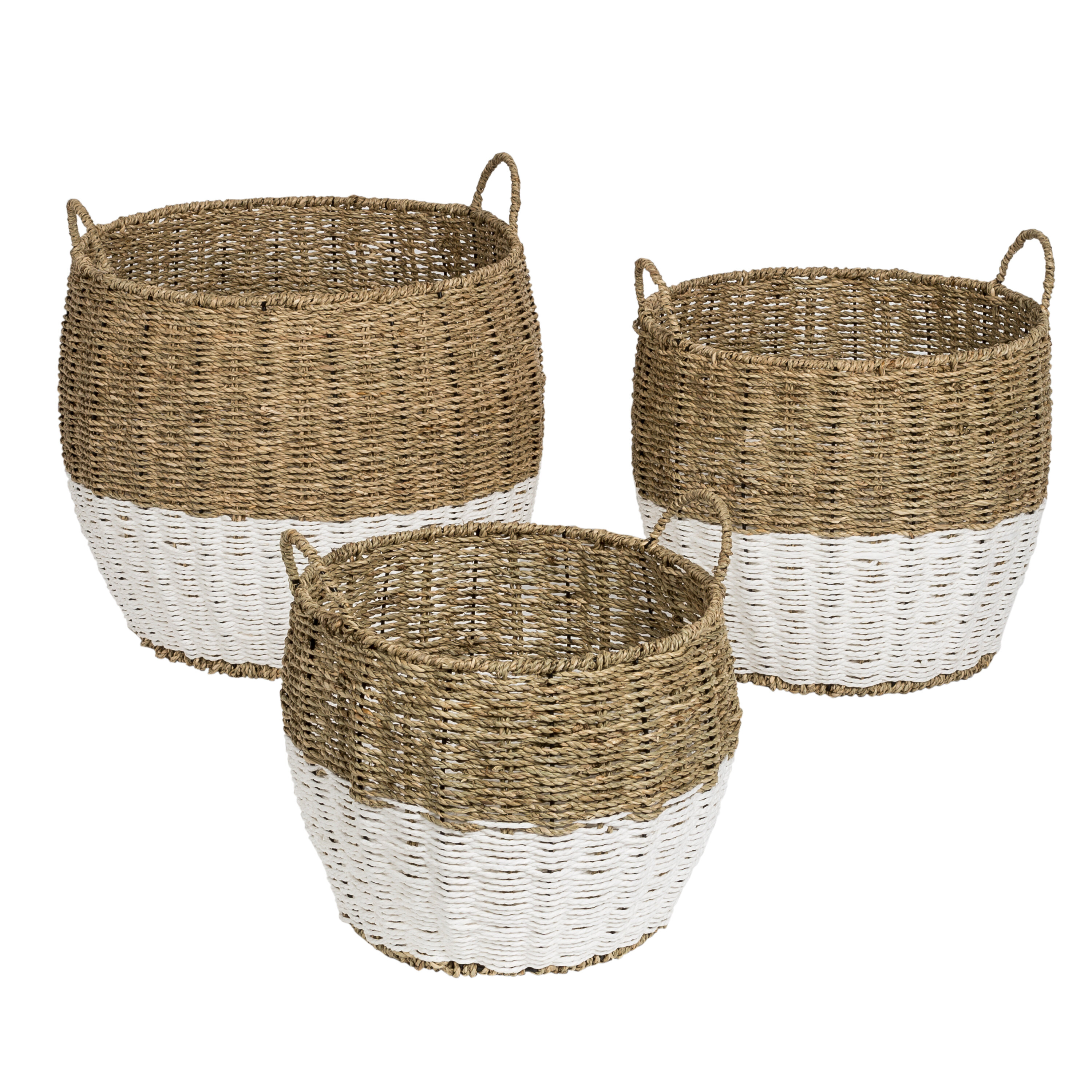 Natural Wicker Square Nested Baskets with Handles (Set of 3)