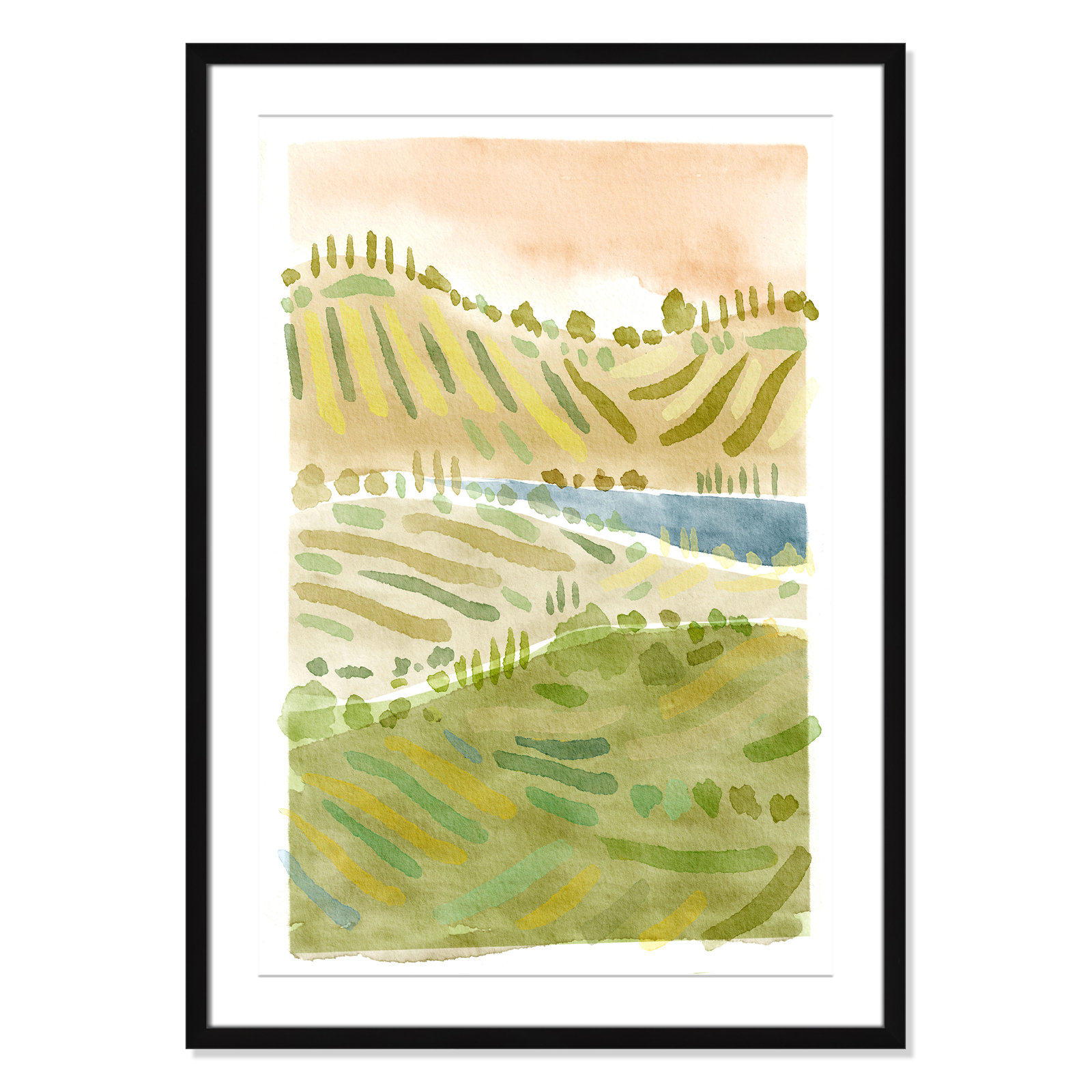 Tuscan Countryside Print by Leah Straatsma, Black Single Picture Framed Paper, White, 35.5" H x 25.5" W x 1.25" D