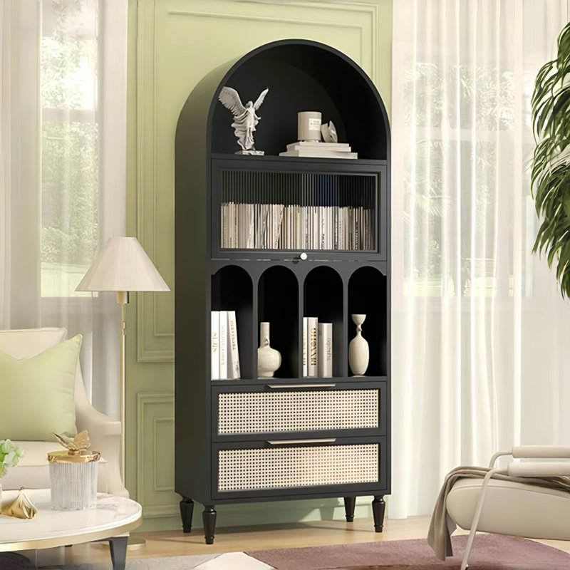 Vitrine en bois massif French Light Luxury, Noir